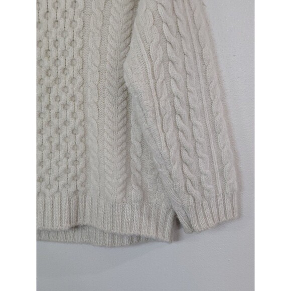 LL Bean Fisherman Heritage Mens XL Wool Irish Button Mock Donegal Sweater Cream - Picture 4 of 11